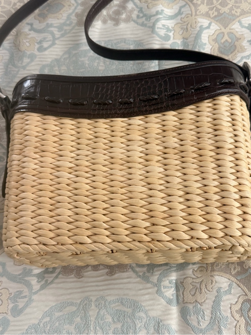 Brighton Natural Woven Shoulder Bag with Dark Brown Trim - Picture 5 of 9